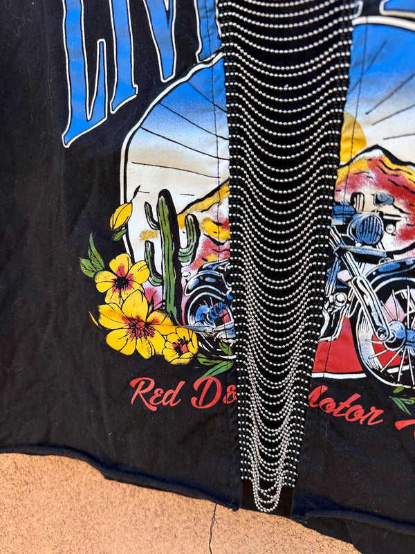 New Upcycled Bead Chain "Live Free" T-shirt