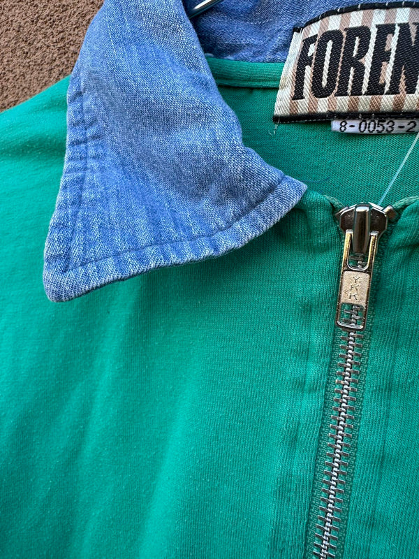Forenza Teal Long Sleeve Top with Denim Collar
