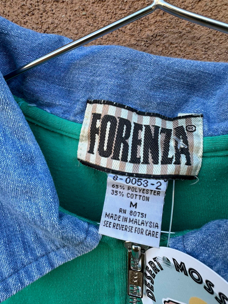 Forenza Teal Long Sleeve Top with Denim Collar