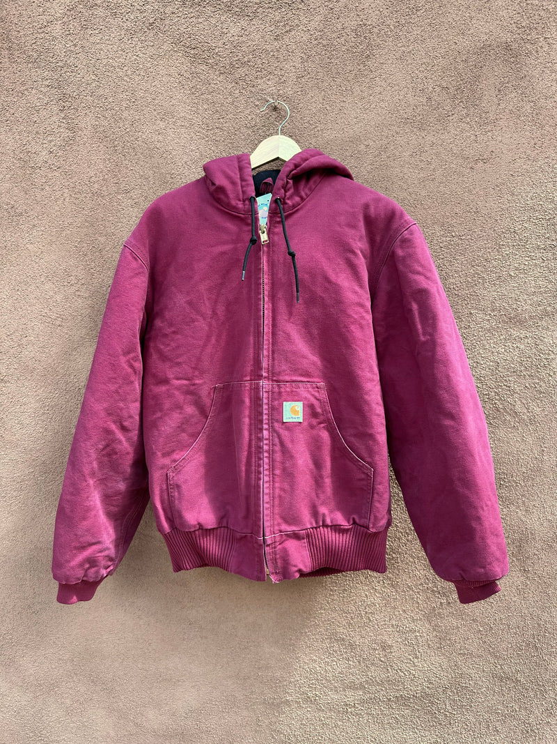 Flannel Lined Raspberry Carhartt Duck Canvas Jacket