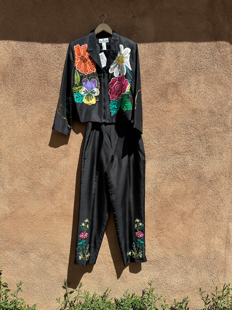Russell Kemp Silk Outfit with Beaded and Embroidered Flowers, 2-Piece
