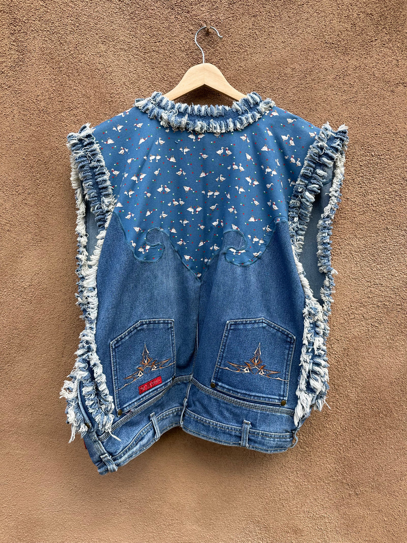 Denim Vest with Leather Hearts, Handmade from Jeans