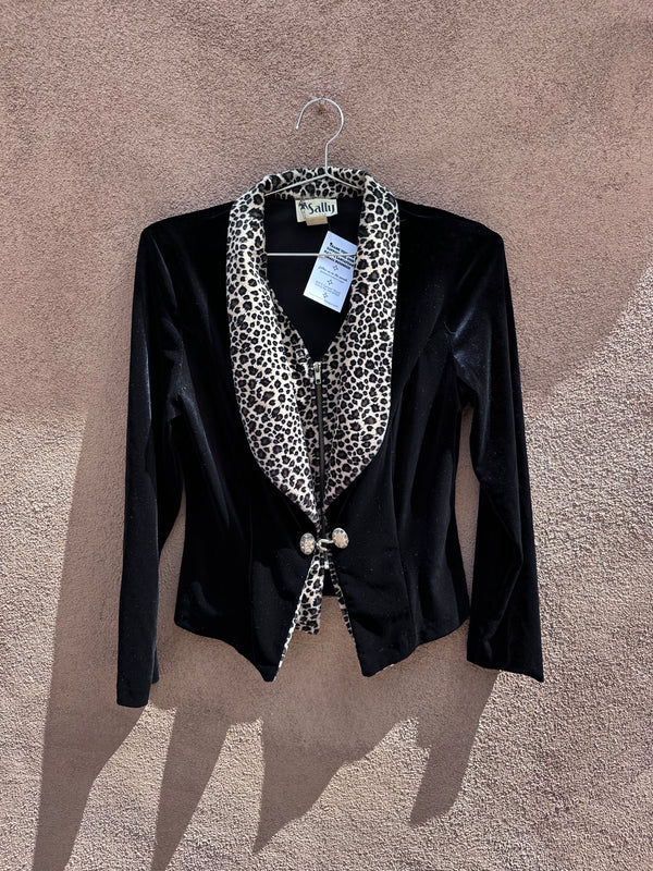 1960's Sally Black Velveteen & Leopard Top