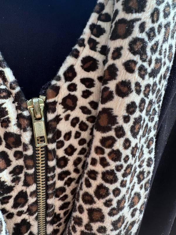 1960's Sally Black Velveteen & Leopard Top