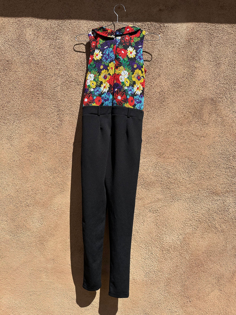 Floral and Black Sleeveless Jumpsuit