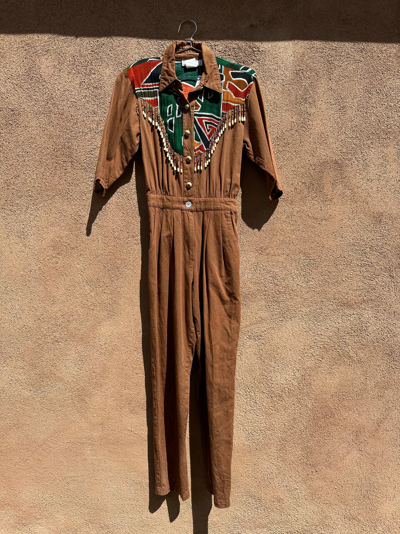 D.Frank Brown Pantsuit with Beads and Fringe