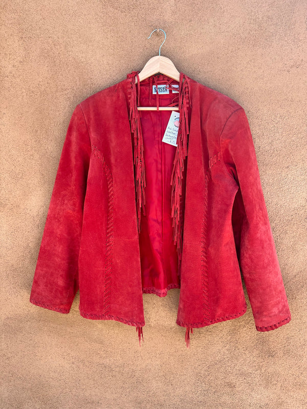 Red Suede Leather Fringe Southwestern Jacket