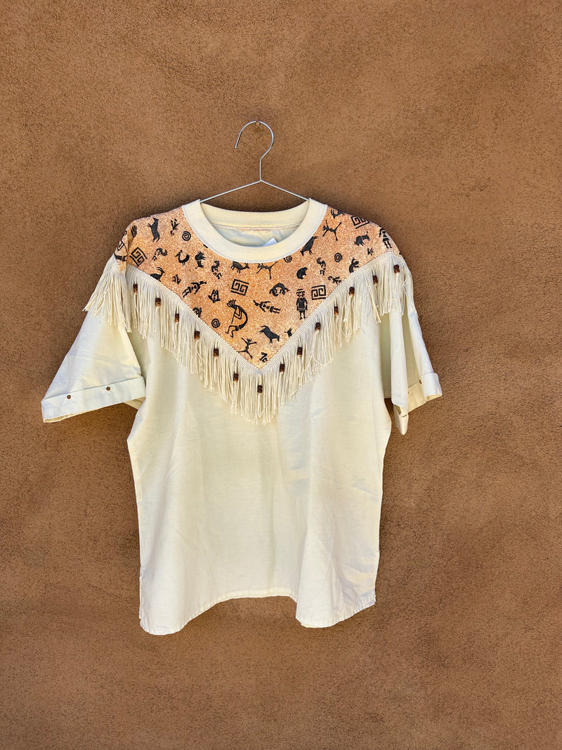 Hieroglyphics & Fringe Southwest Blouse, Beaded with Copper Studs - as is