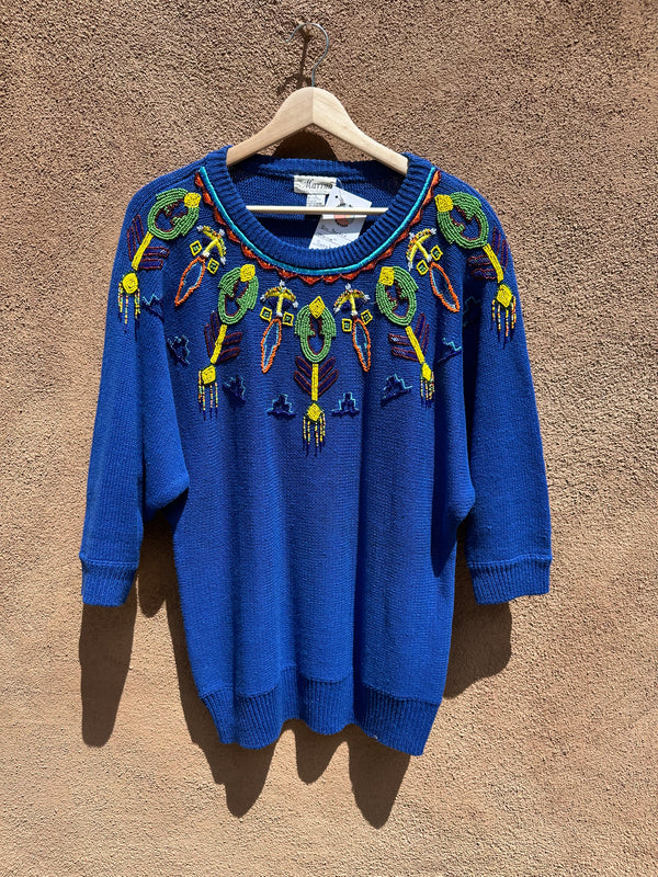 Blue Beaded "Marina" Sweater
