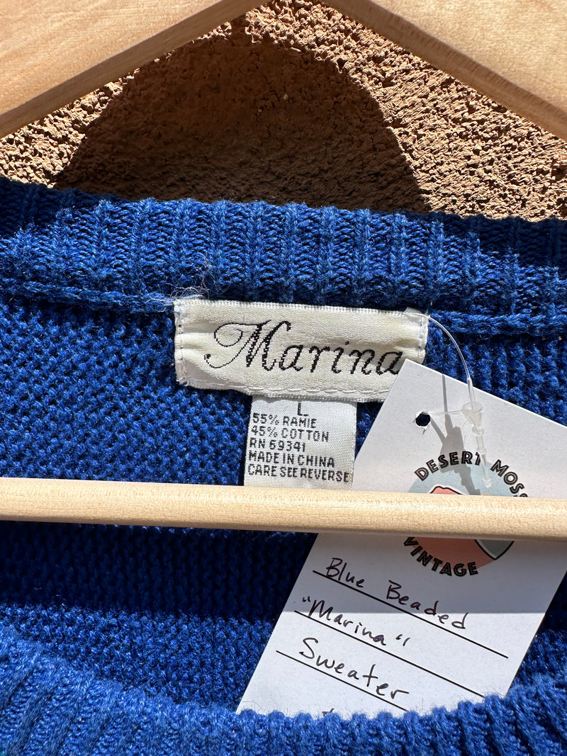 Blue Beaded "Marina" Sweater
