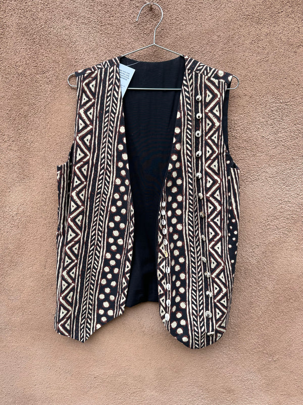 Bogolanfini Cloth Style Vest with Bone and Shell