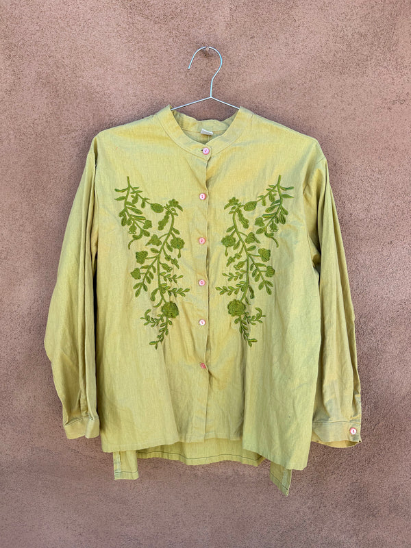 Green Floral Embroidered Top by Jerrica