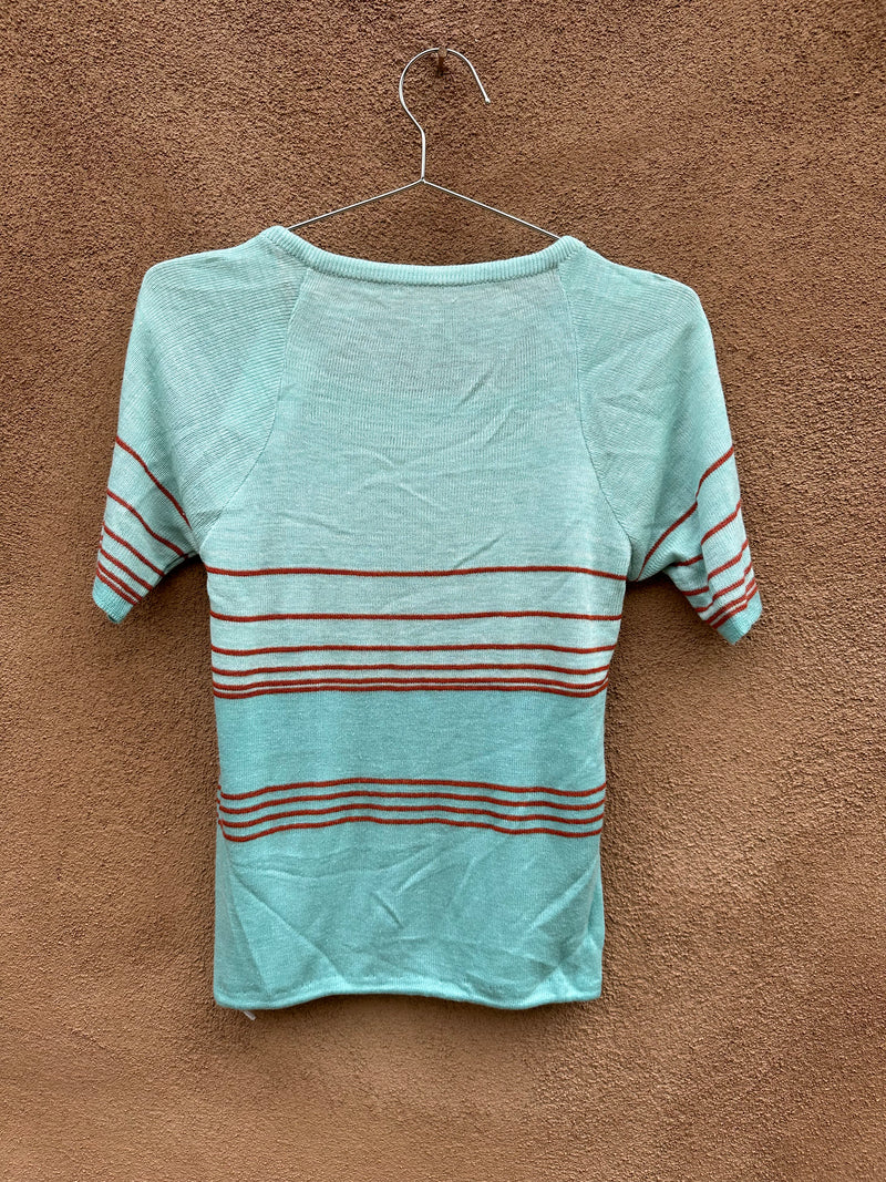 Seafoam and Red Striped Top