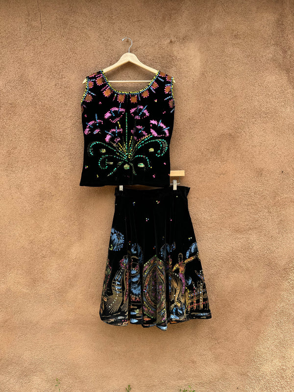 1950’s Velveteen Hand Painted Mexican Outfit with Sequins