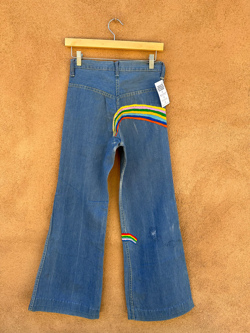 Embroidered Rainbow Bell Bottom Jeans, Waist: 26