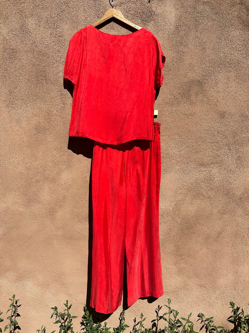 2-Piece Red Silk Top and Pants by A Cris Creation