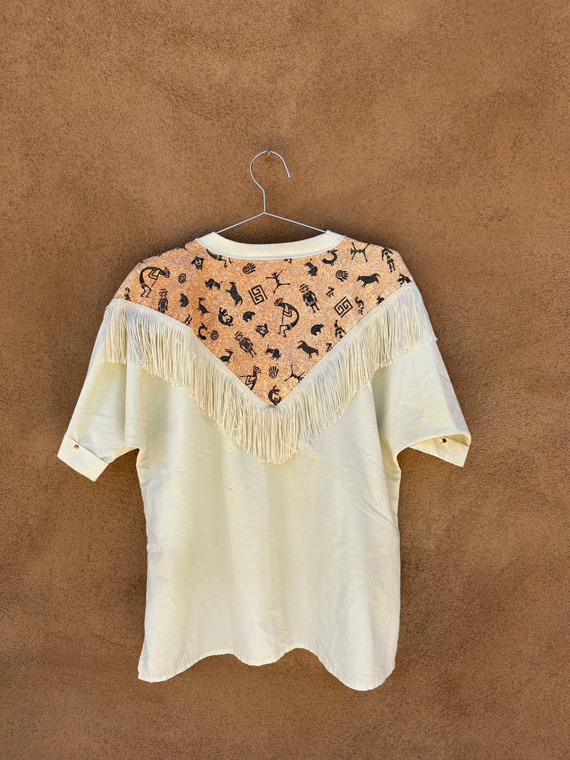 Hieroglyphics & Fringe Southwest Blouse, Beaded with Copper Studs - as is
