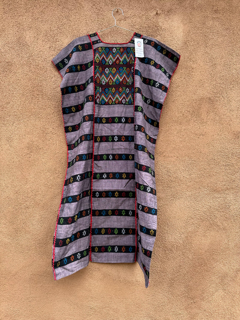 Long Mexican Dress with Geometric Embroidery