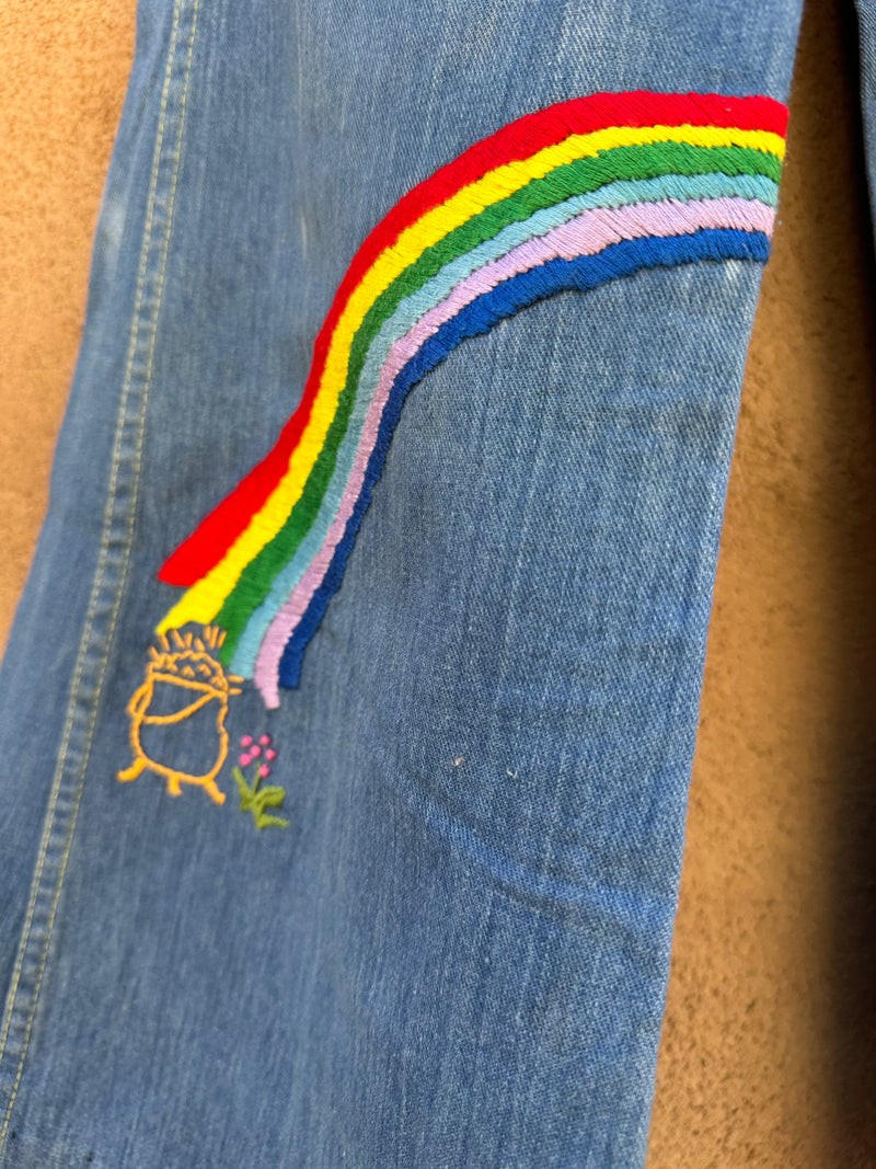 Embroidered Rainbow Bell Bottom Jeans, Waist: 26