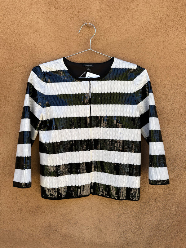 Ann Taylor Black and White Striped Sequin Blazer/Jacket - XS