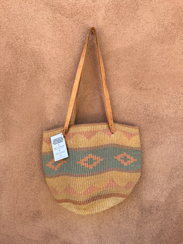 Southwestern Jute Tote with Leather Straps - As is