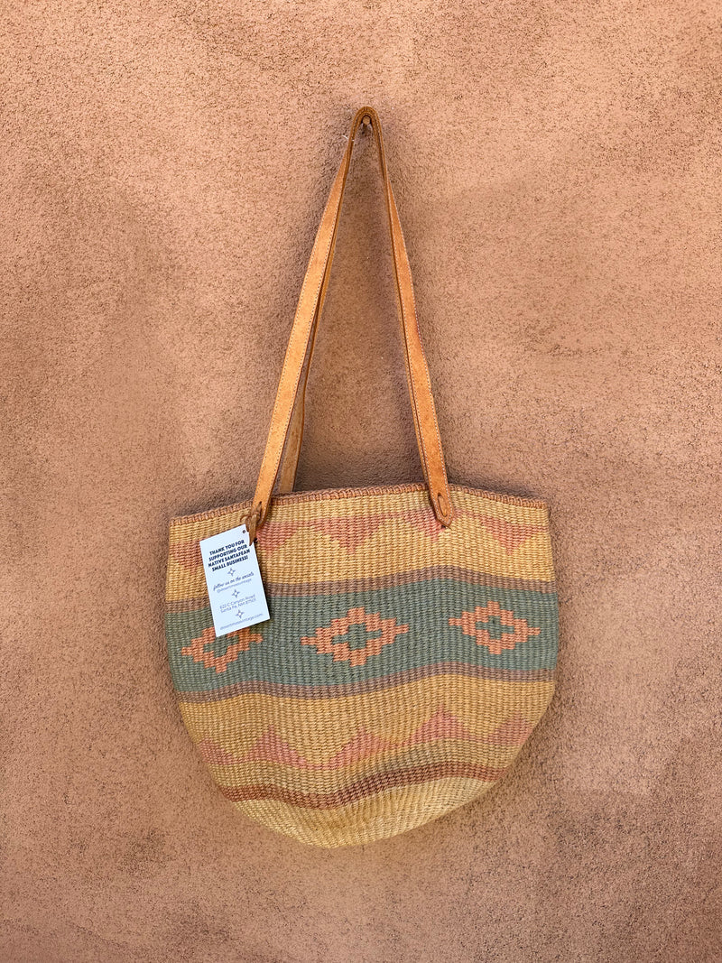 Southwestern Jute Tote with Leather Straps - As is