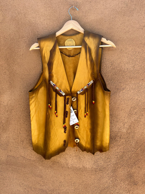 1970's Buckskin Vest with Antler Button - Dine YLA