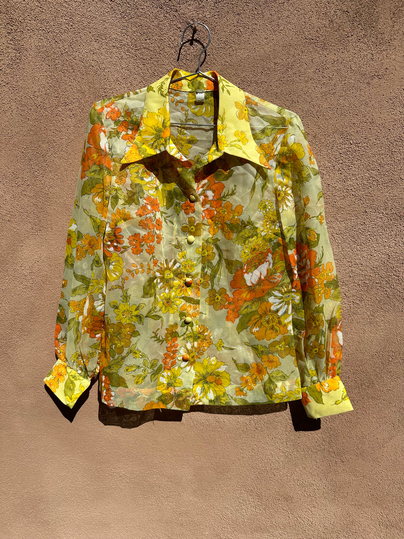 1960's Yellow Floral Chiffon Dress