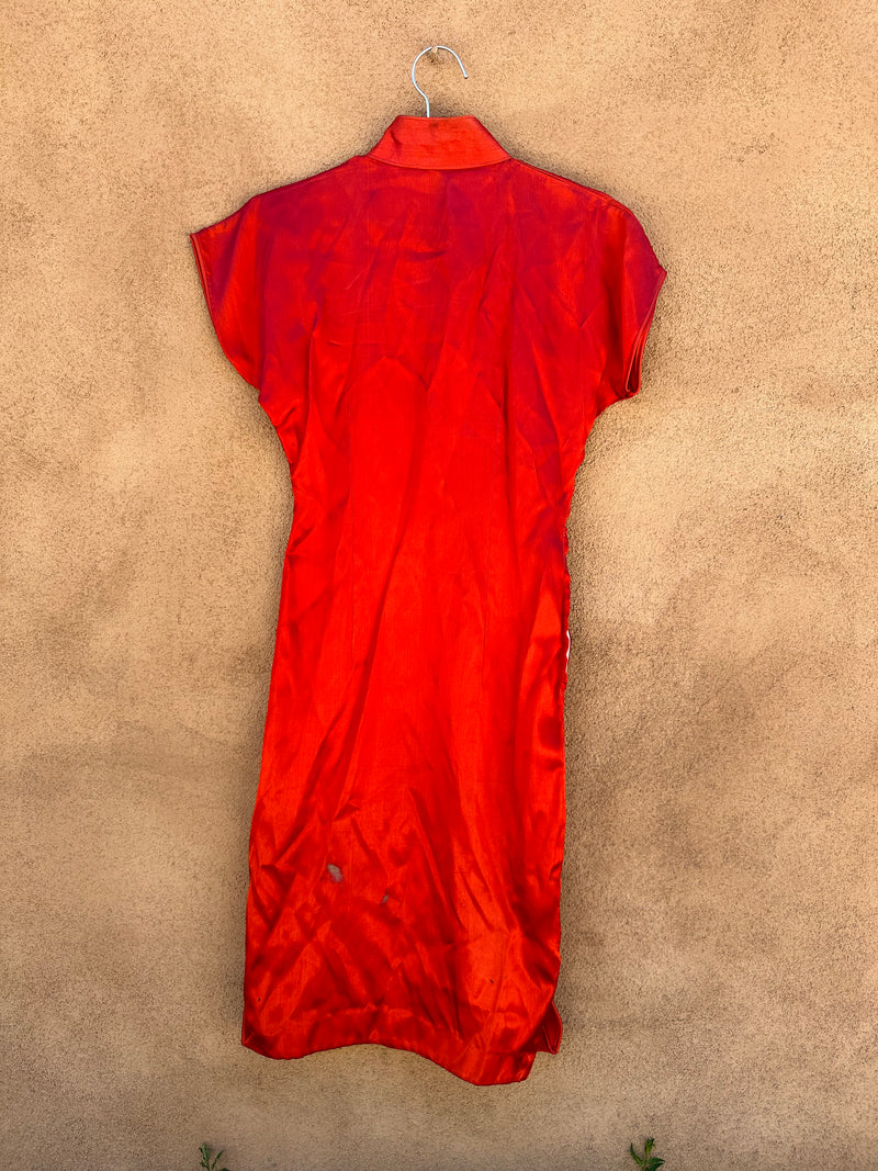 Red Silk Qipao with Bird Embroidery - As is
