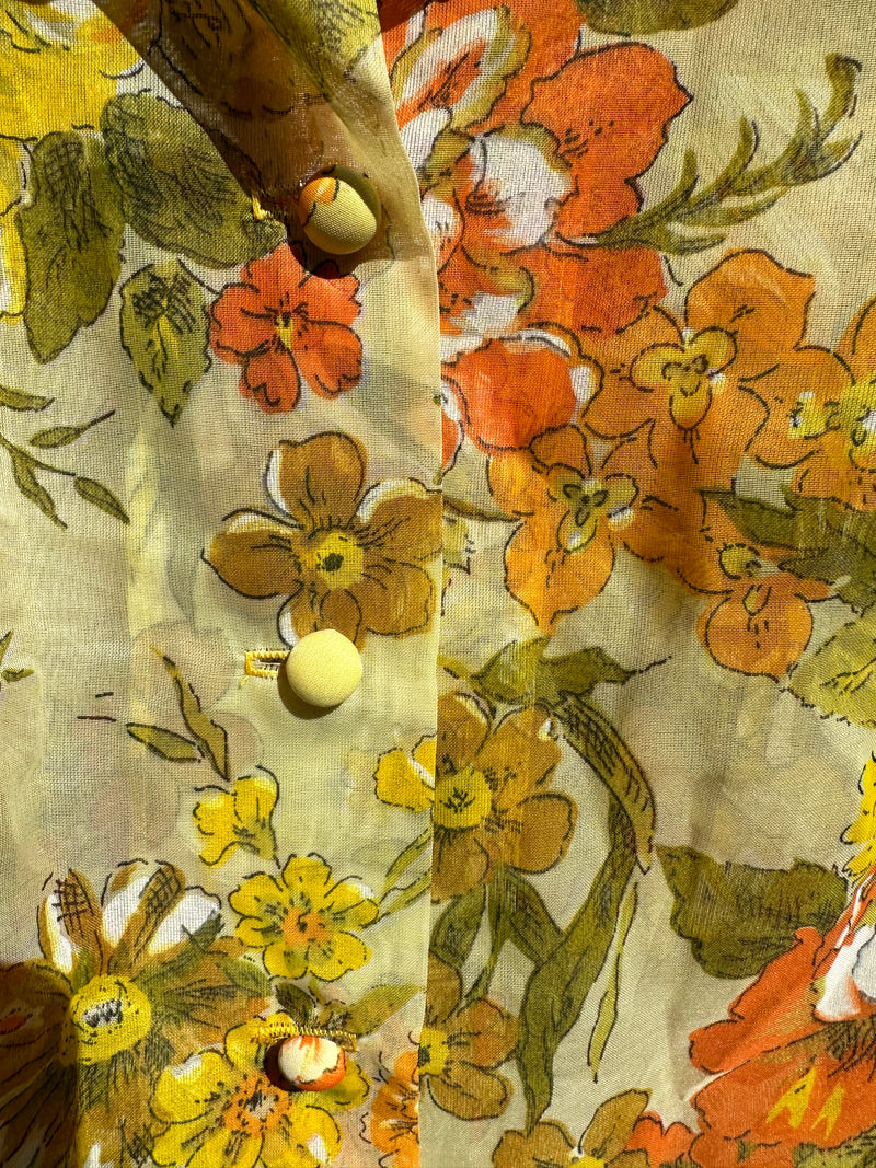 1960's Yellow Floral Chiffon Dress