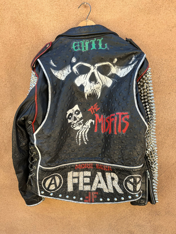 Hand Painted Multi-Punk Band Studded Leather Jacket