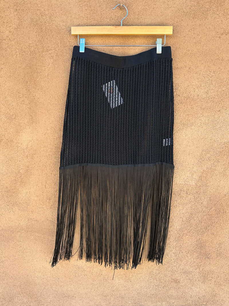 Black Fishnet Skirt with Fringe - Large