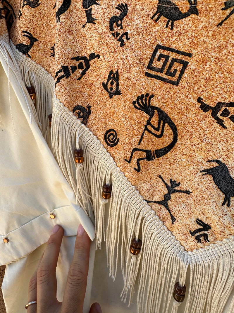 Hieroglyphics & Fringe Southwest Blouse, Beaded with Copper Studs - as is