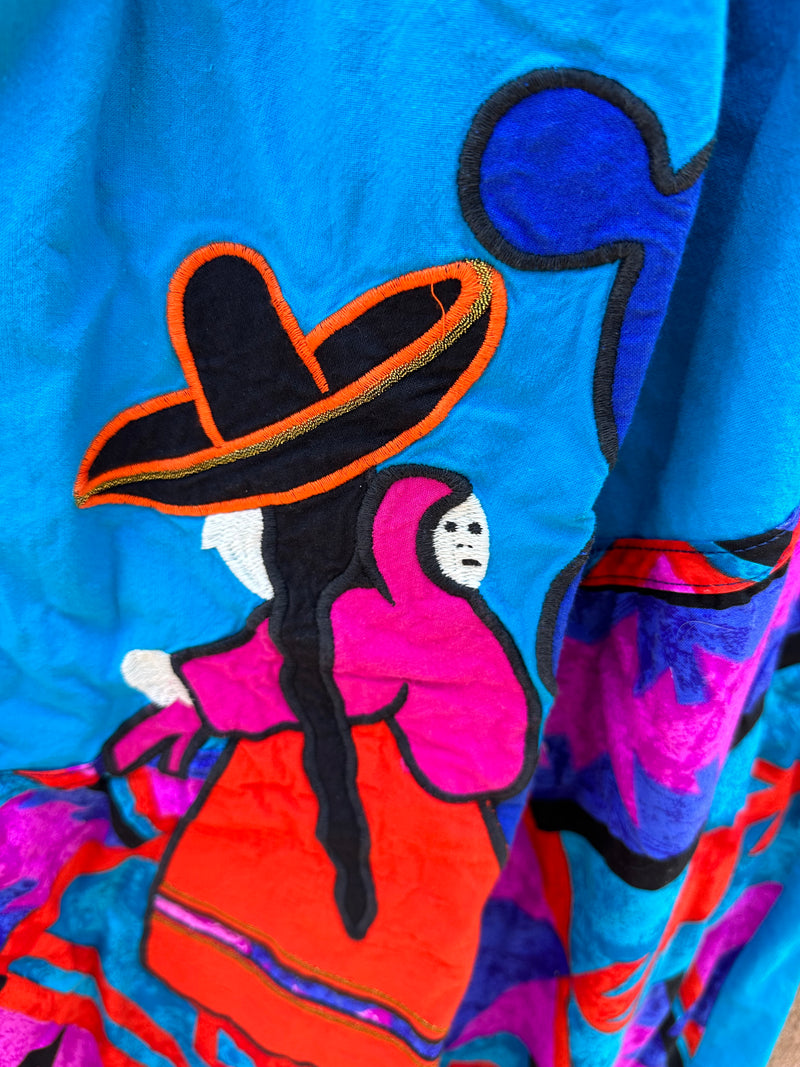 Mexican Themed Blue Summer Dress - Medium