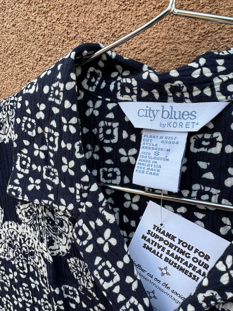 City Blues - Blue and White Rayon Blouse