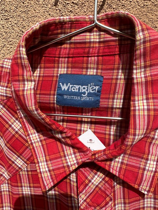 Red/White/Yellow Plaid Wrangler Shirt with Pearl Snaps