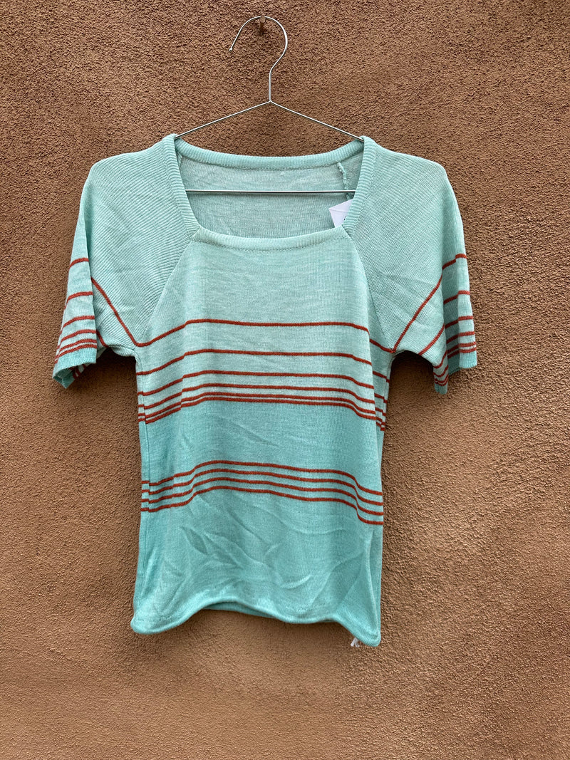 Seafoam and Red Striped Top