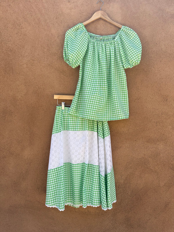Green and White Gingham Cottage Chic Top and Skirt