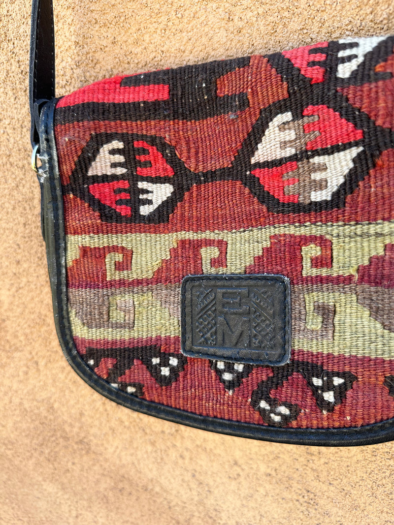 Small Kilim and Leather Purse by EM - As is