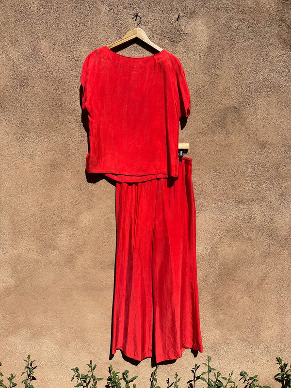 2-Piece Red Silk Top and Pants by A Cris Creation