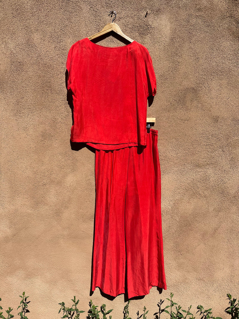 2-Piece Red Silk Top and Pants by A Cris Creation