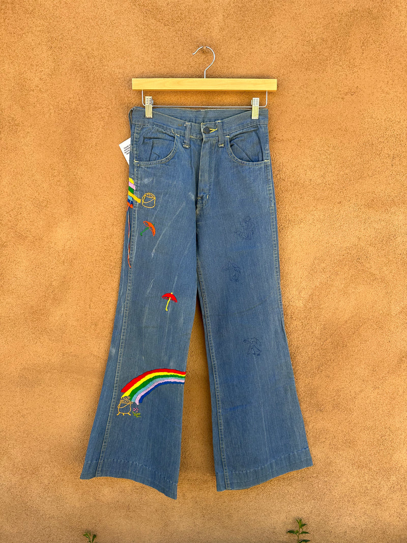Embroidered Rainbow Bell Bottom Jeans, Waist: 26