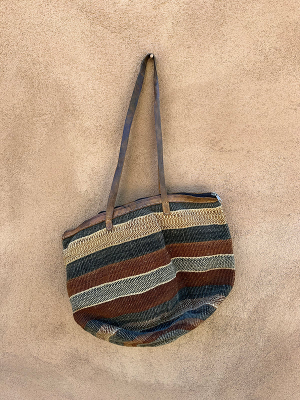 Amazing Earth Tone Jute and Leather Tote