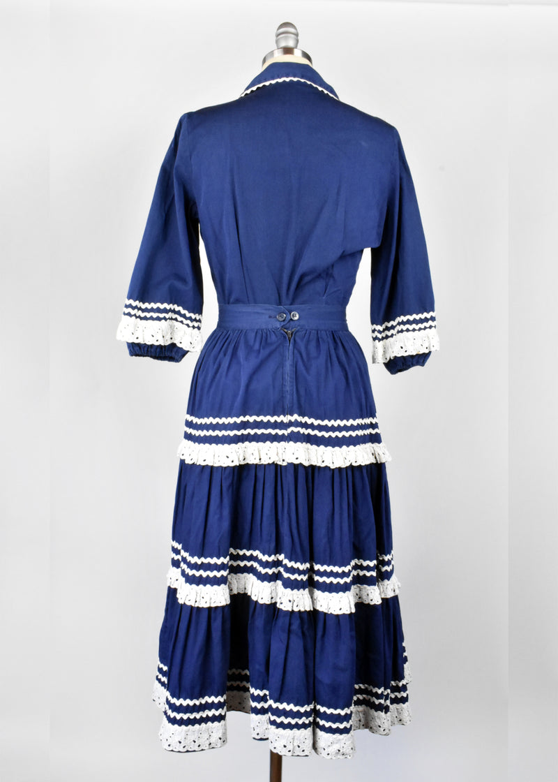 1950's Navy Blue and White Fiesta Dress