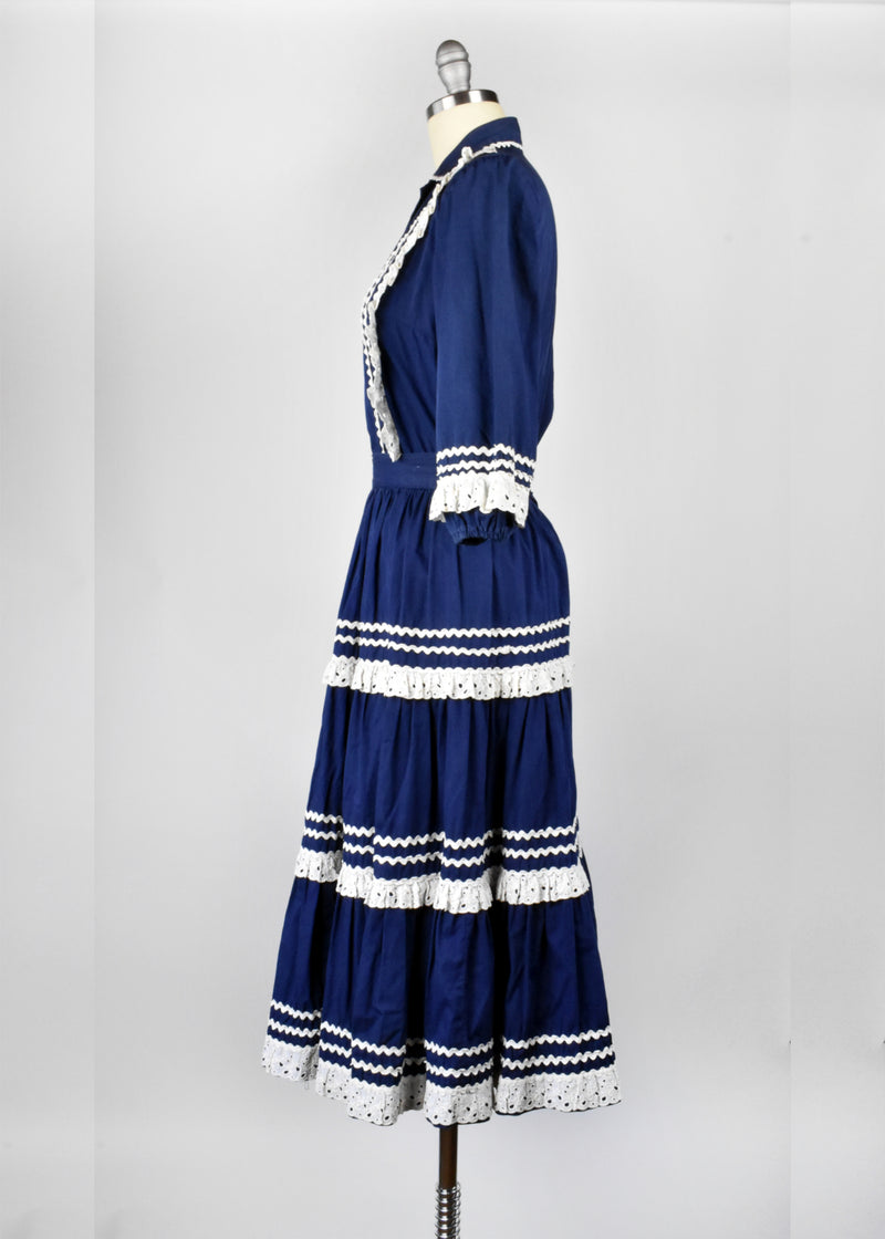1950's Navy Blue and White Fiesta Dress