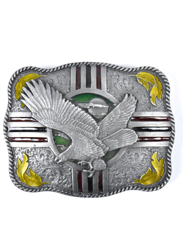 Vintage Eagle and Zia Symbol Belt Buckle - Made in the USA by Bergamot Brass Works