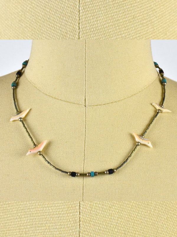 Vintage Zuni Antler Bird Fetish and Sterling Silver Choker Necklace