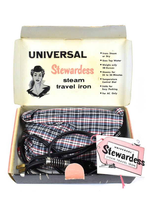 Vintage 1960's Universal Stewardess Steam Travel Iron with Original Box