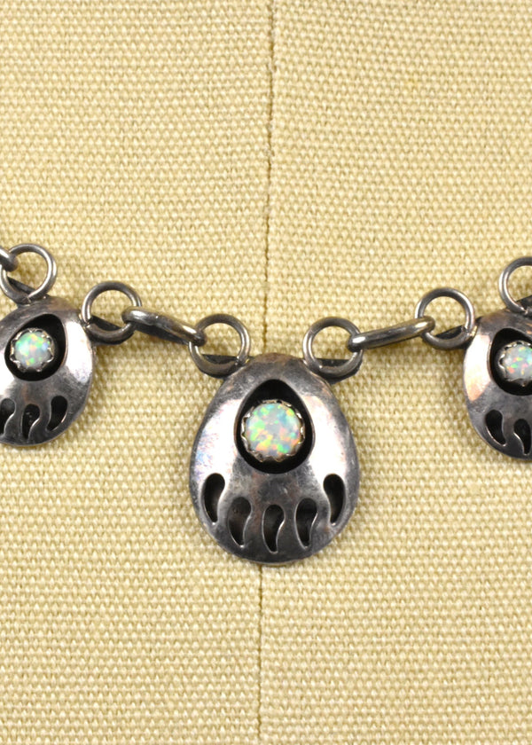 Sterling Silver Bear Claw Necklace with Opals in Center