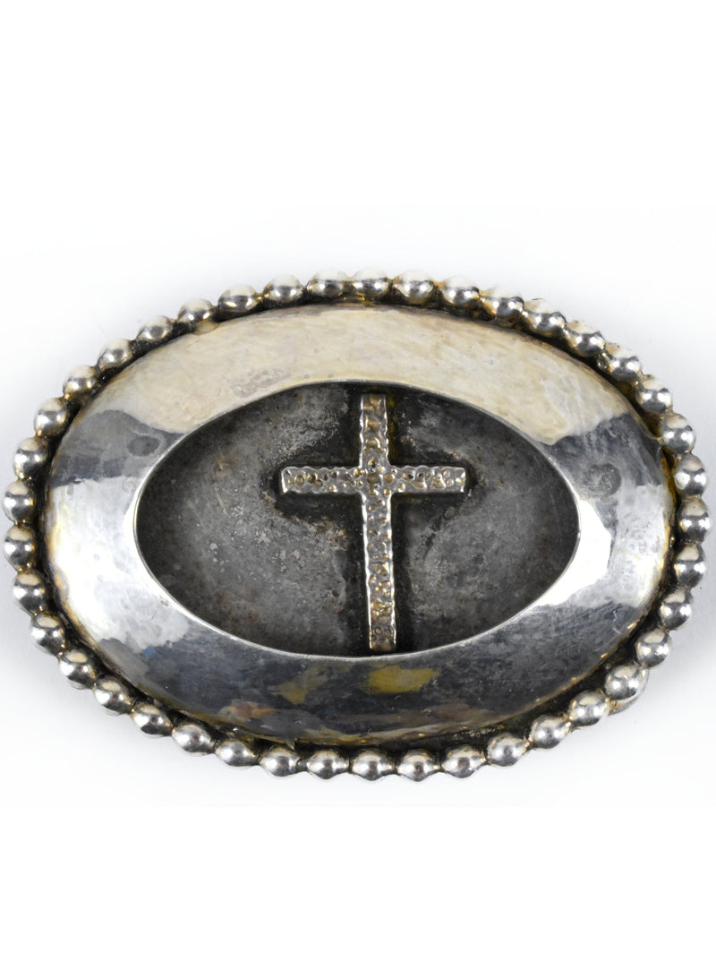 Vintage Southwestern Style Sterling Silver Buckle with Inset Cross